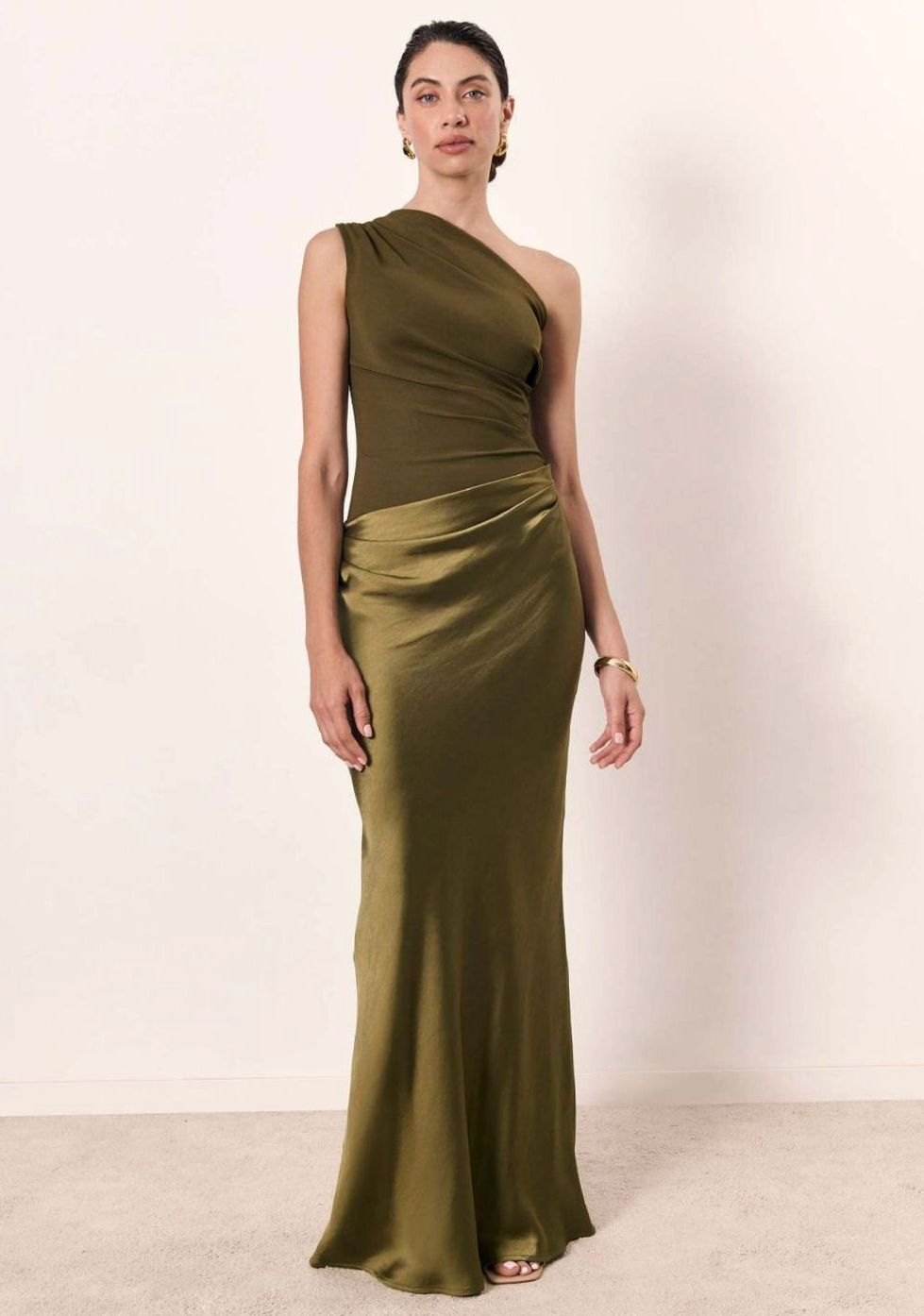 Women's One-Shoulder Asymmetric Neckline Elegant Maxi Dress