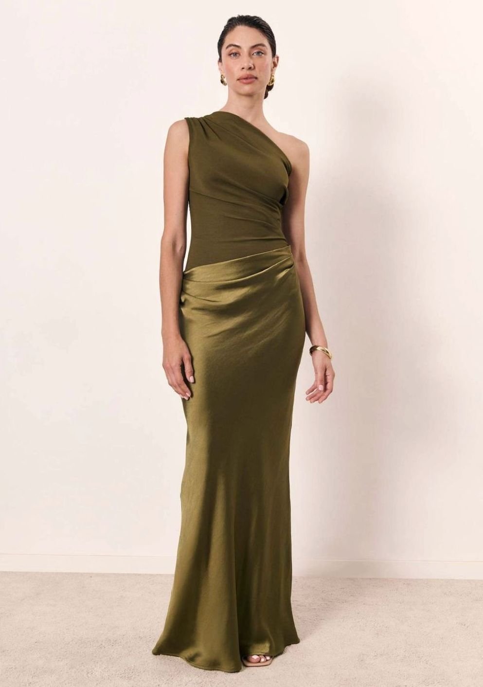 Women's One-Shoulder Asymmetric Neckline Elegant Maxi Dress