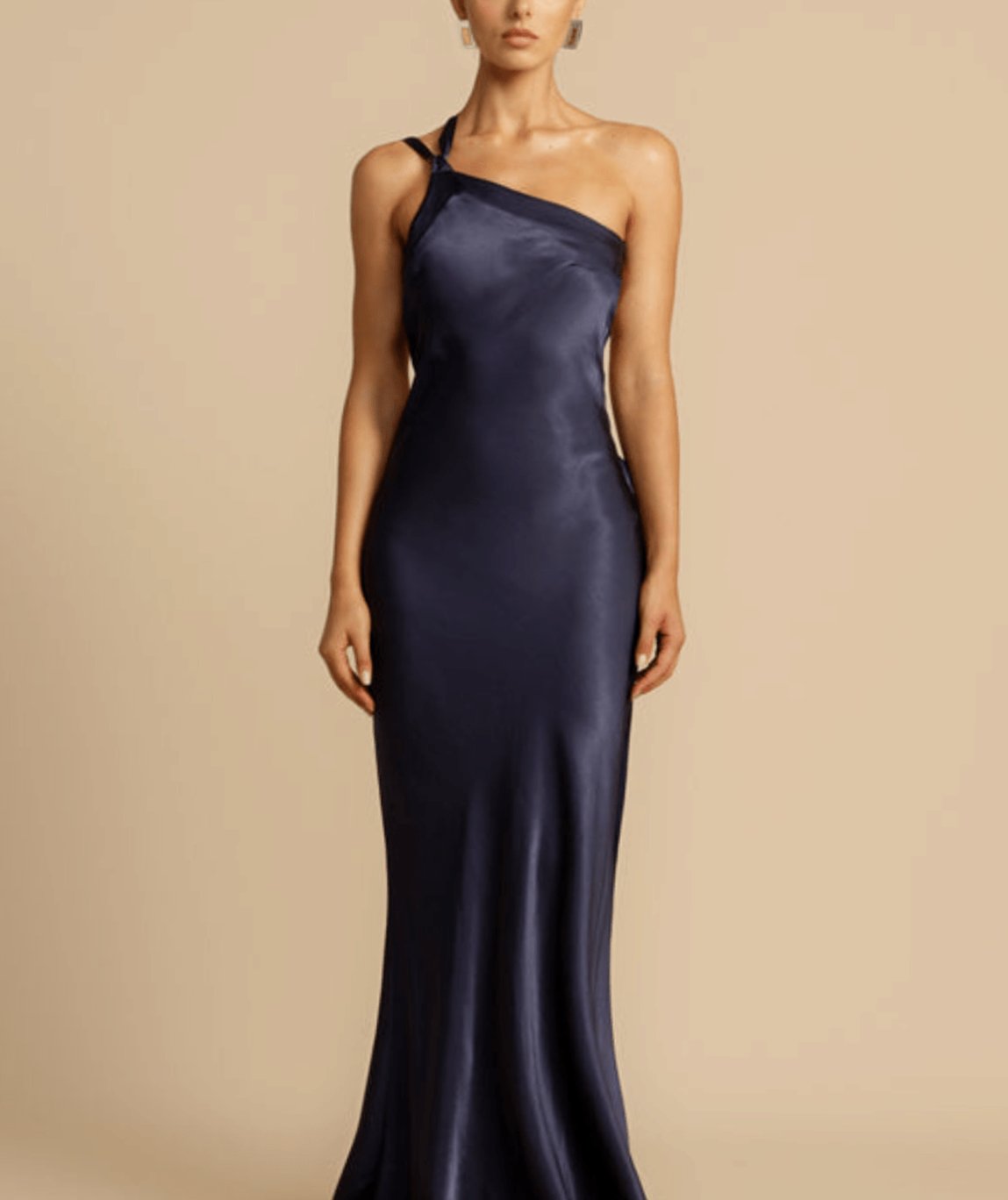 Women's One-Shoulder Satin Maxi Gown Christmas Party Dress - Blue