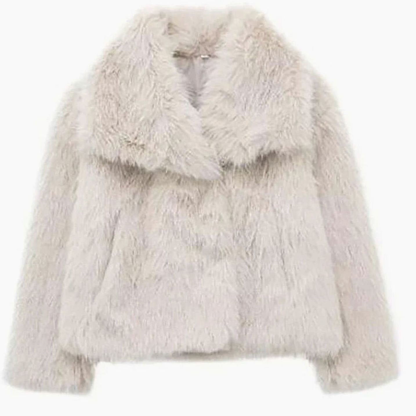 Women's Open-Front Cropped Faux Fur Winter Jacket - Cream