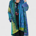 Women's Open-Front Patchwork Print Long Cardigan - Blue