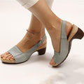 Women's Open-Toe Block Heel Slingback Buckle Sandals - Gray