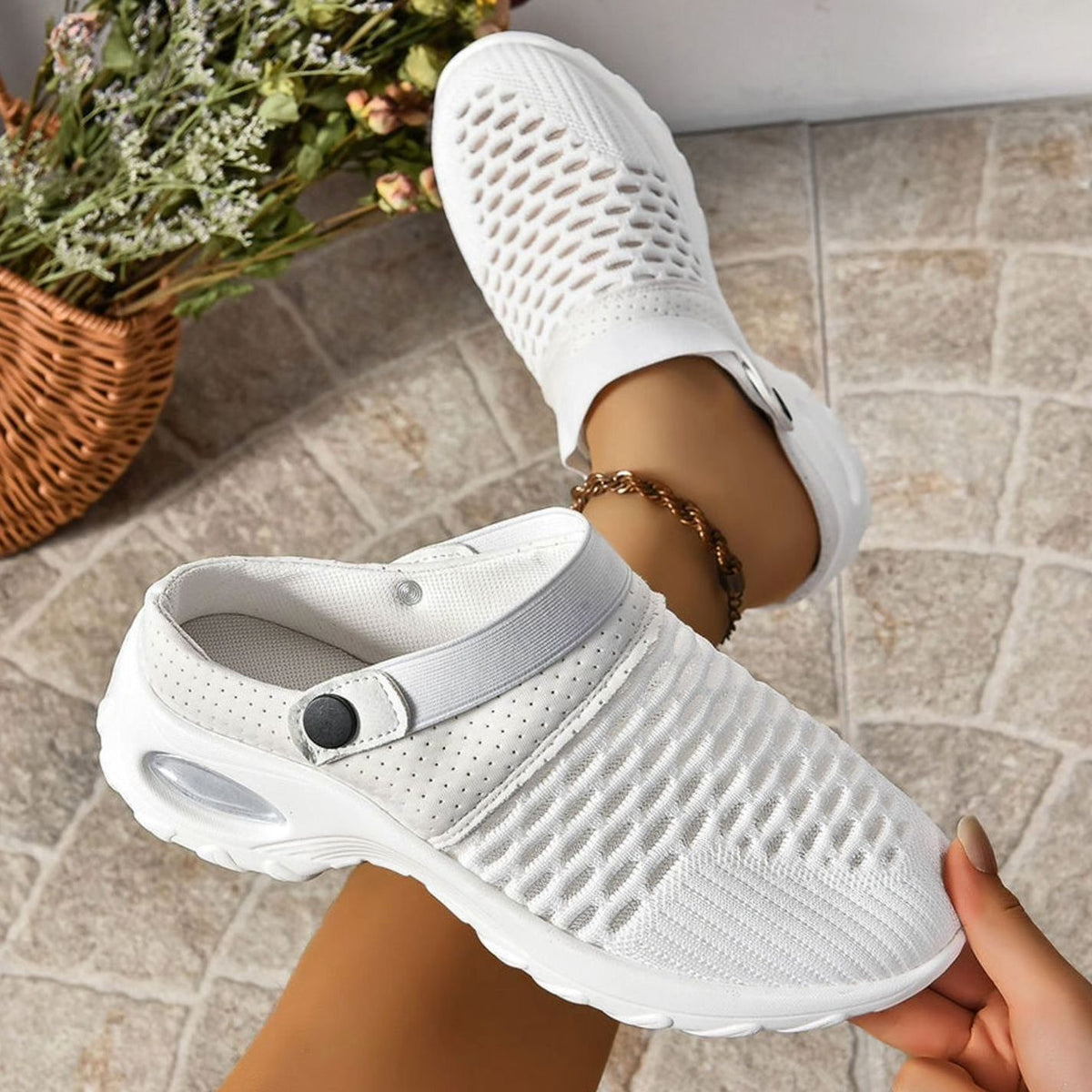 Women's Orthopedic Air Cushion Slip-On Walking Mule Sneakers - White