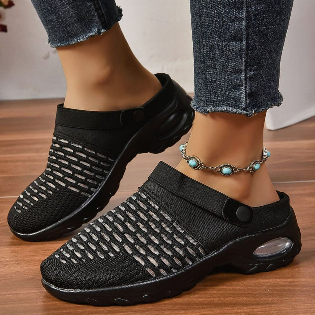 Women's Orthopedic Air Cushion Slip-On Walking Mule Sneakers - Black