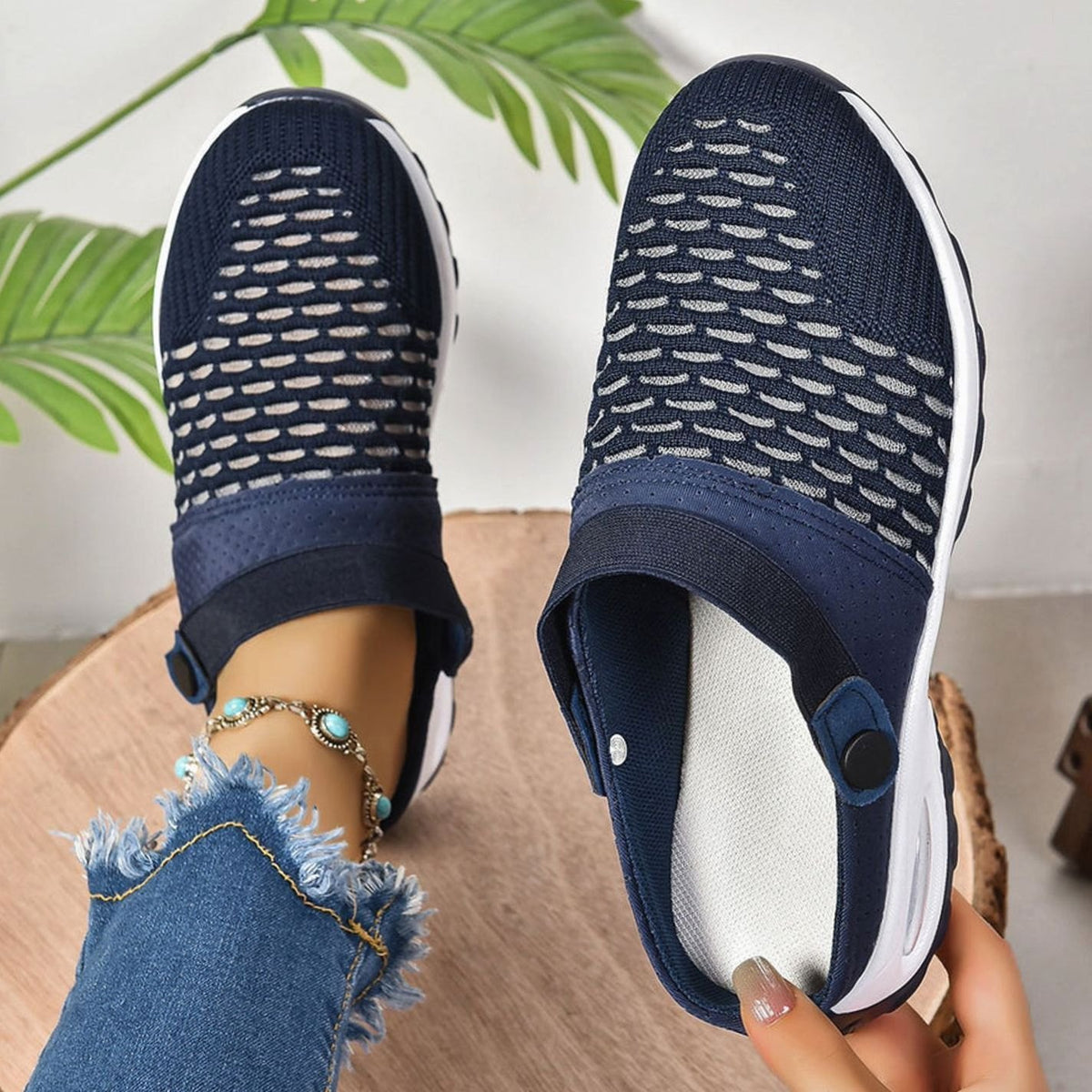 Women's Orthopedic Air Cushion Slip-On Walking Mule Sneakers - Blue