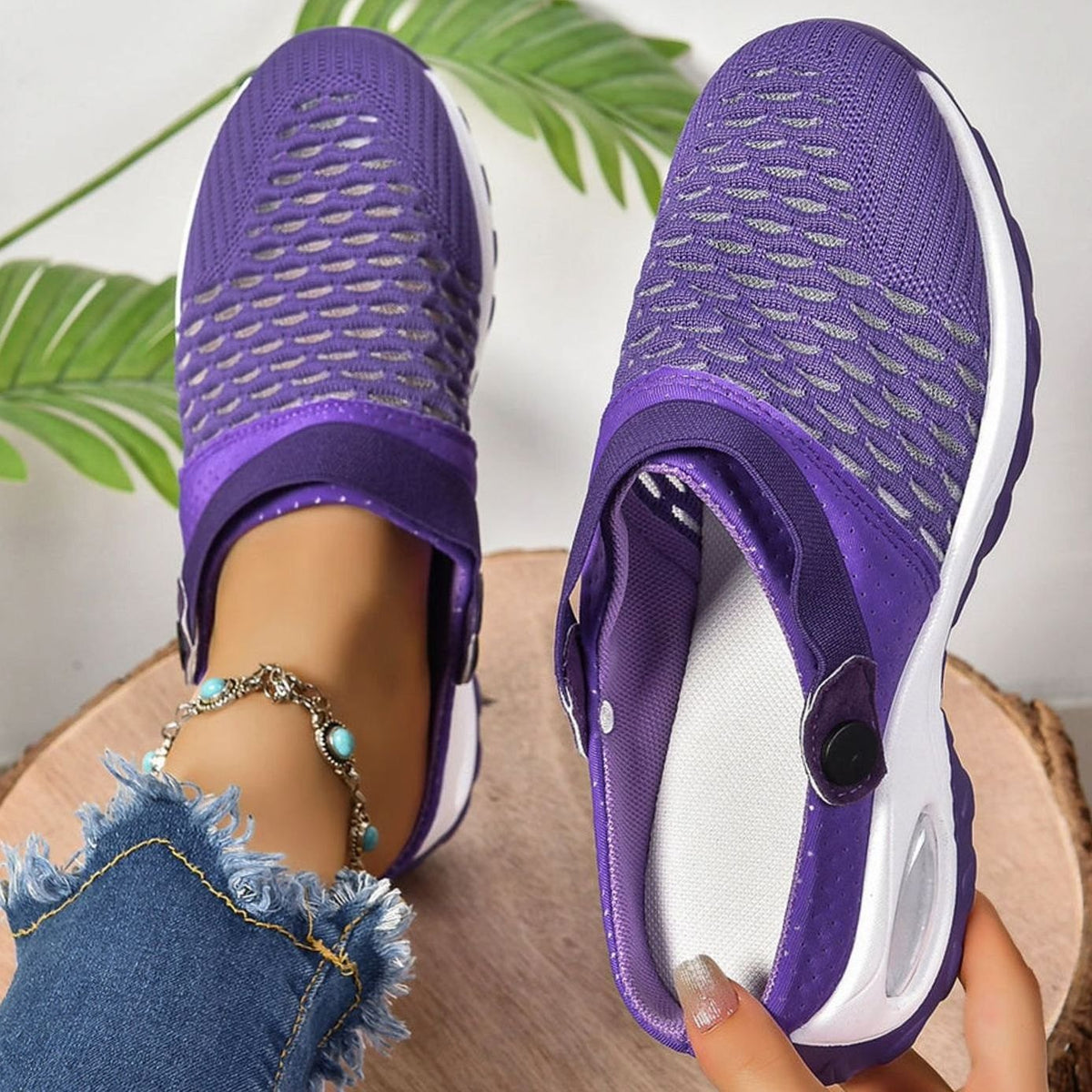 Women's Orthopedic Air Cushion Slip-On Walking Mule Sneakers - Purple
