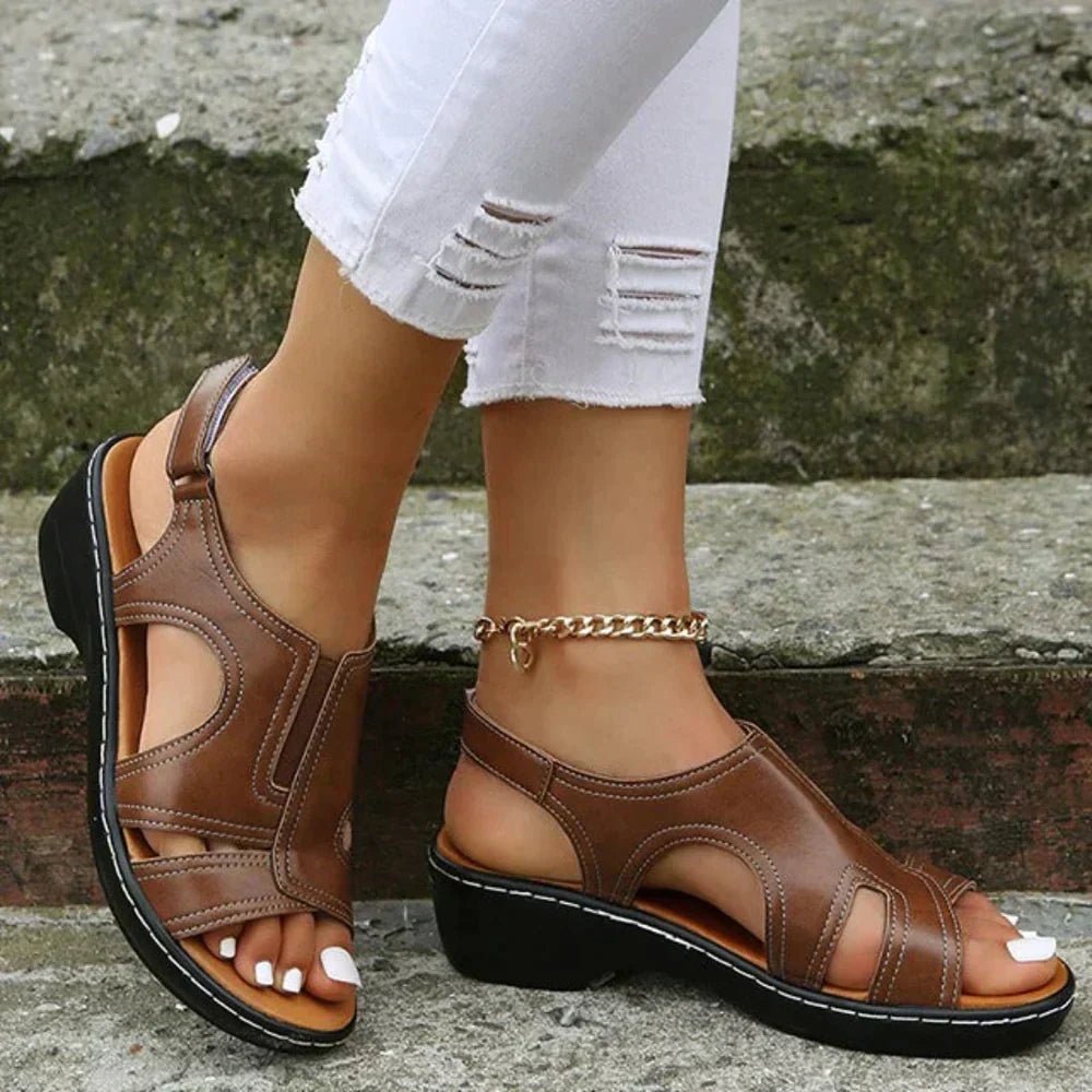 Women's Orthopedic Arch-Support Slingback Wedge Sandals - Brown