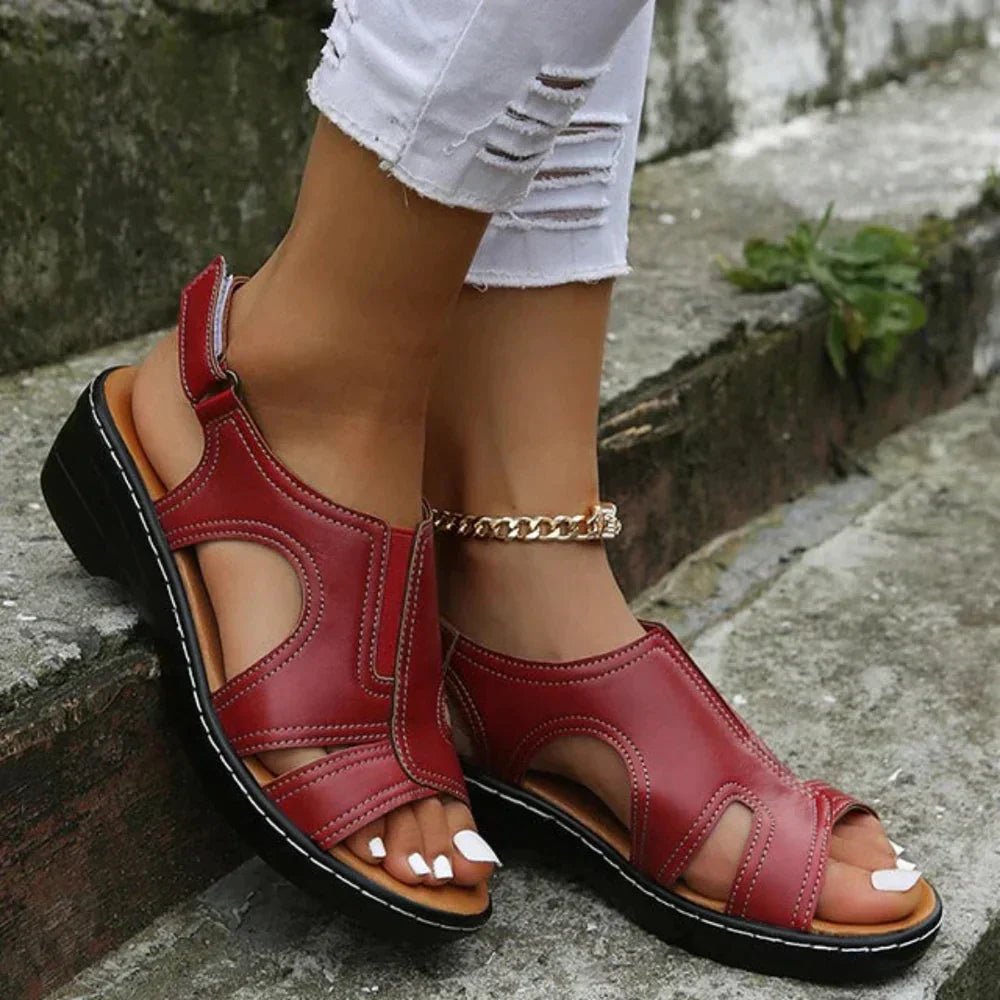 Women's Orthopedic Arch-Support Slingback Wedge Sandals - Red