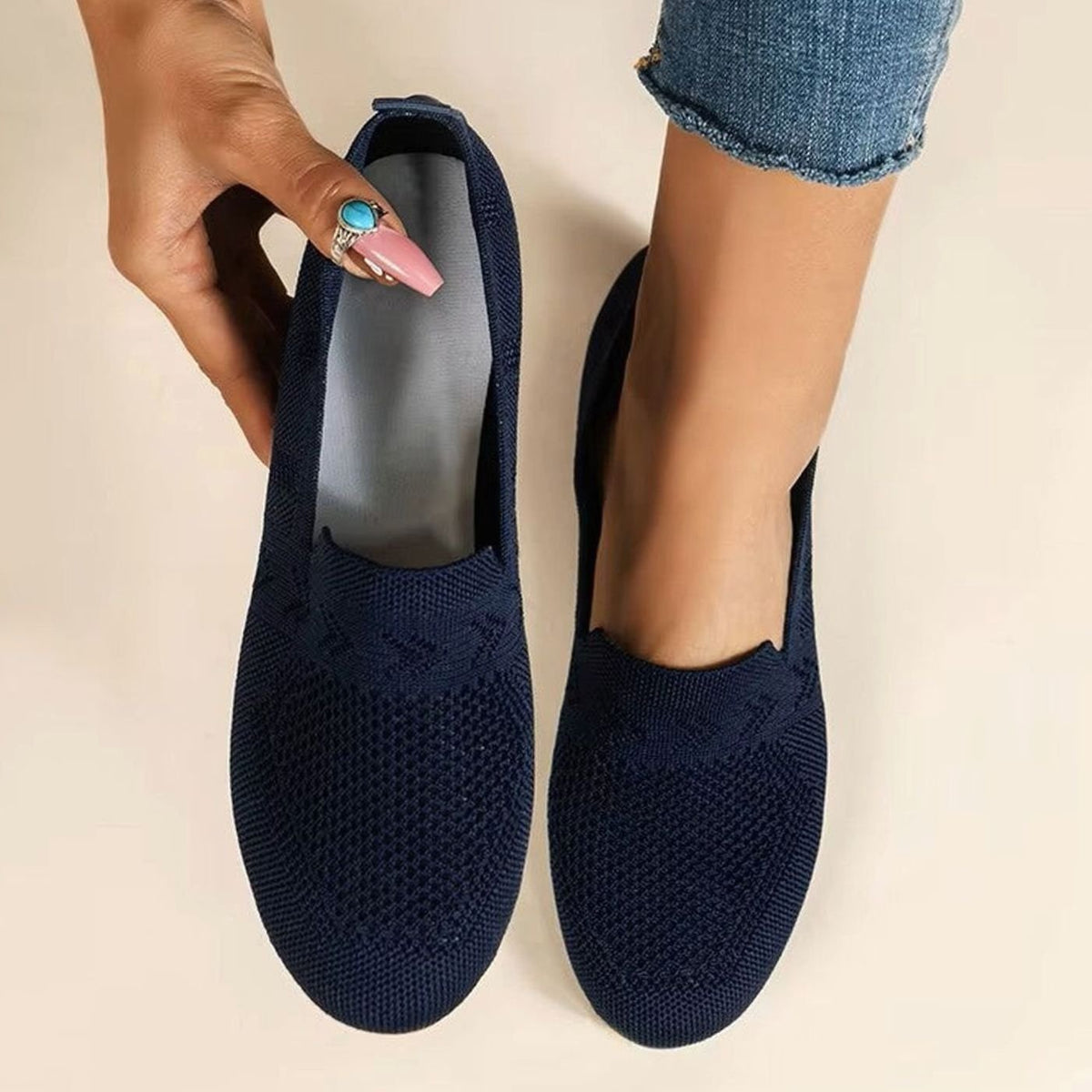 Women's Orthopedic Arch-Support Slip-On Flat Loafers - Dark Blue