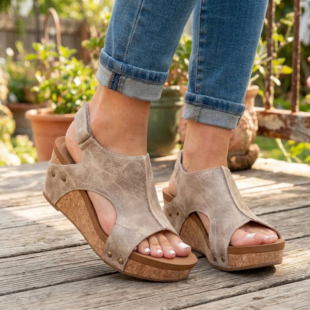 Women's Orthopedic Cork Wedge Slingback Comfortable Sandals