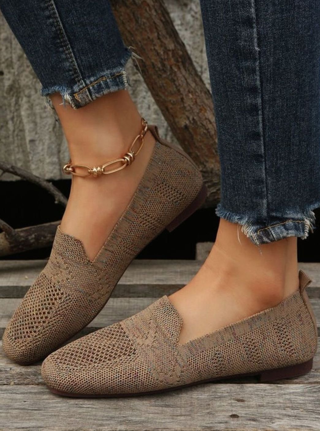 Women's Orthopedic Cushioned Slip-On Square-Toe Loafers - Khaki