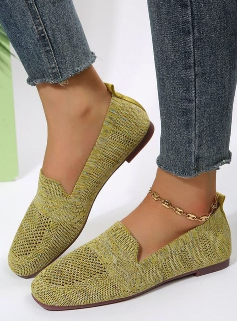 Women's Orthopedic Cushioned Slip-On Square-Toe Loafers - Green