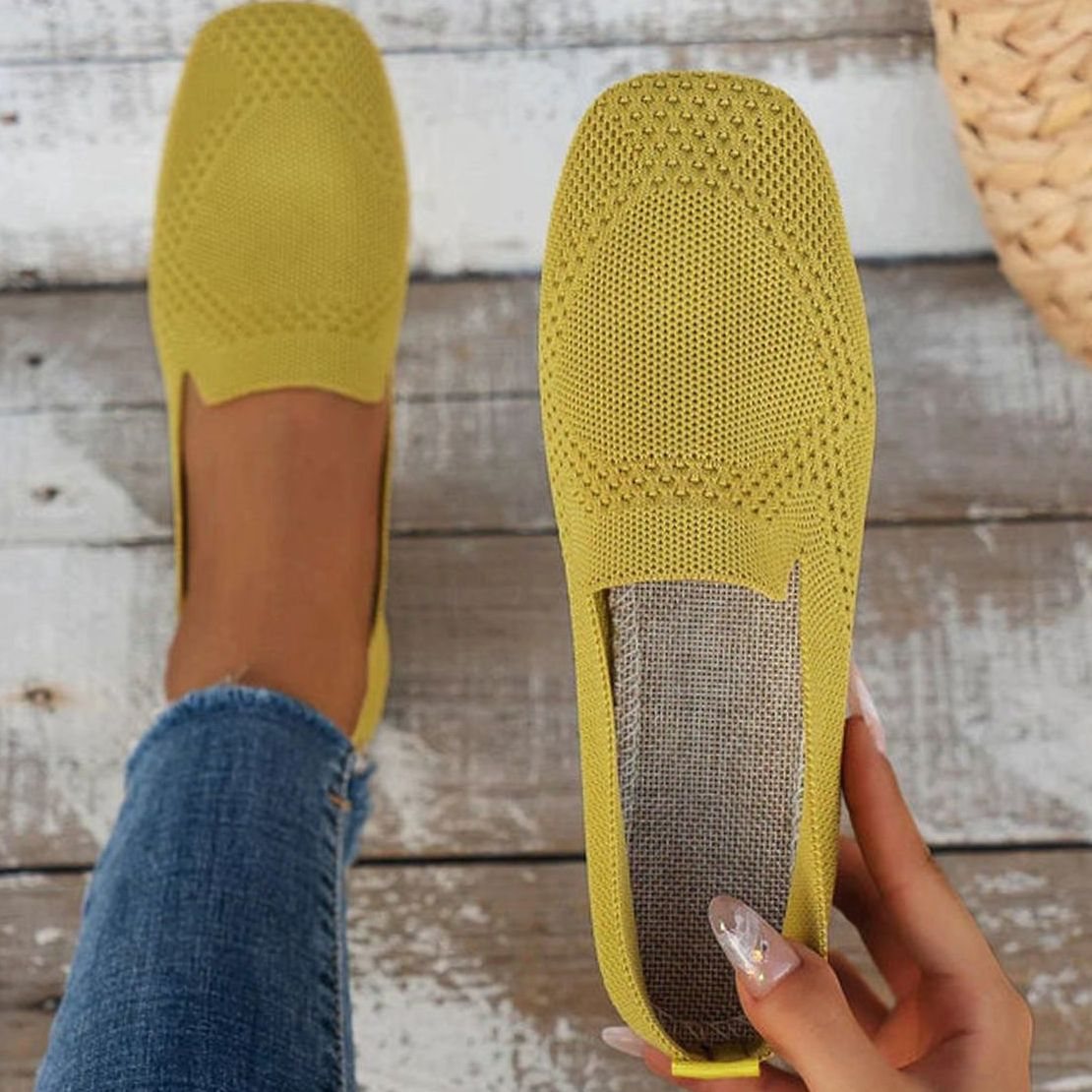Women's Orthopedic Cushioned Slip-On Square-Toe Loafers - Yellow