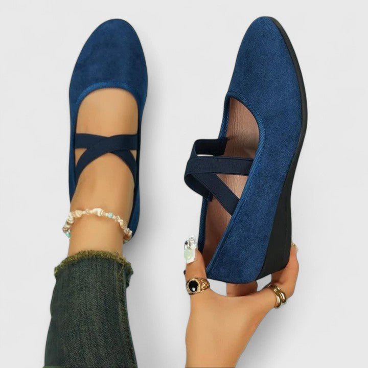 Women's Orthopedic Elastic Cross-Strap Slip-On Ballet Flats - Blue