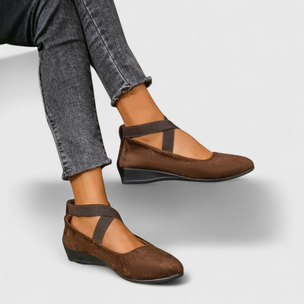 Women's Orthopedic Elastic Cross-Strap Slip-On Ballet Flats - Brown