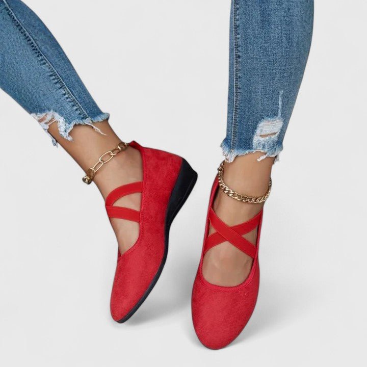 Women's Orthopedic Elastic Cross-Strap Slip-On Ballet Flats - Red