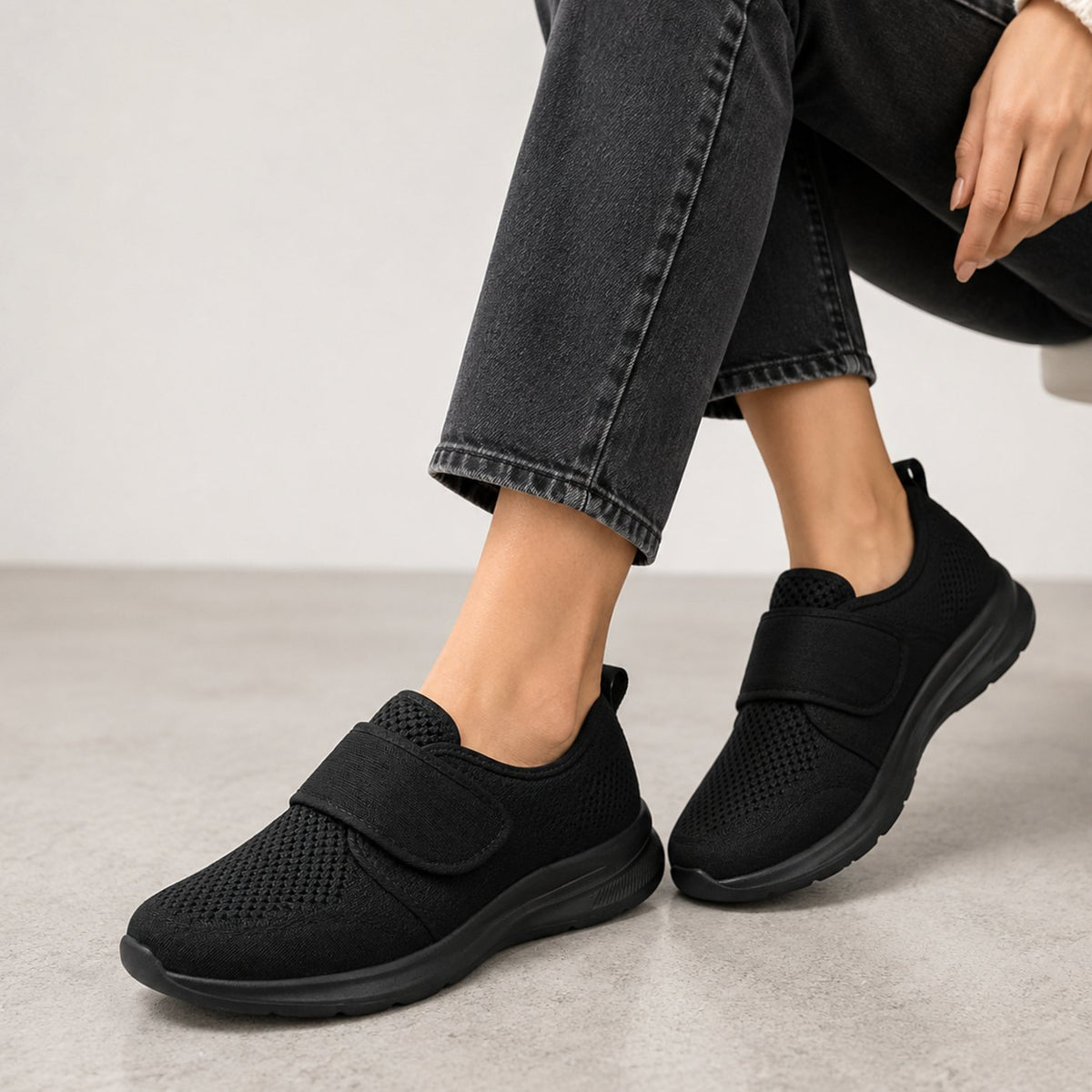 Women's Orthopedic Extra Wide Velcro Sneakers Wide Toe Box - Black
