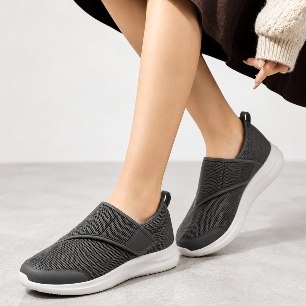 Women's Orthopedic Extra Wide Velcro Sneakers Wide Toe Box - Gray