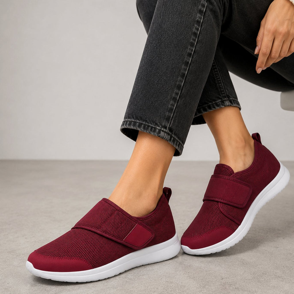 Women's Orthopedic Extra Wide Velcro Sneakers Wide Toe Box - Red
