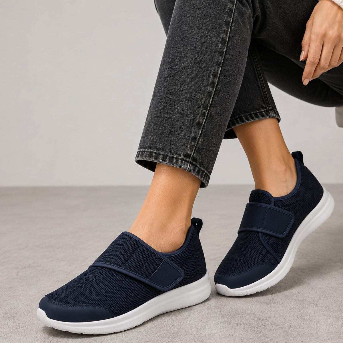 Women's Orthopedic Extra Wide Velcro Sneakers Wide Toe Box - Navy
