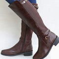Women's Orthopedic Knee-High Riding Leather Boots - Brown
