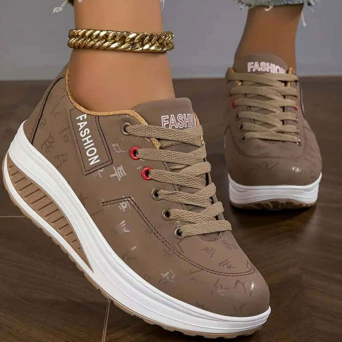 Women's Orthopedic Lace-Up Platform Comfort Sneakers - Brown