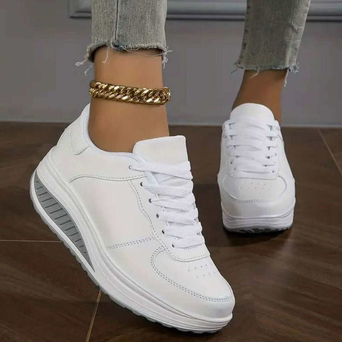 Women's Orthopedic Lace-Up Platform Comfort Sneakers - White