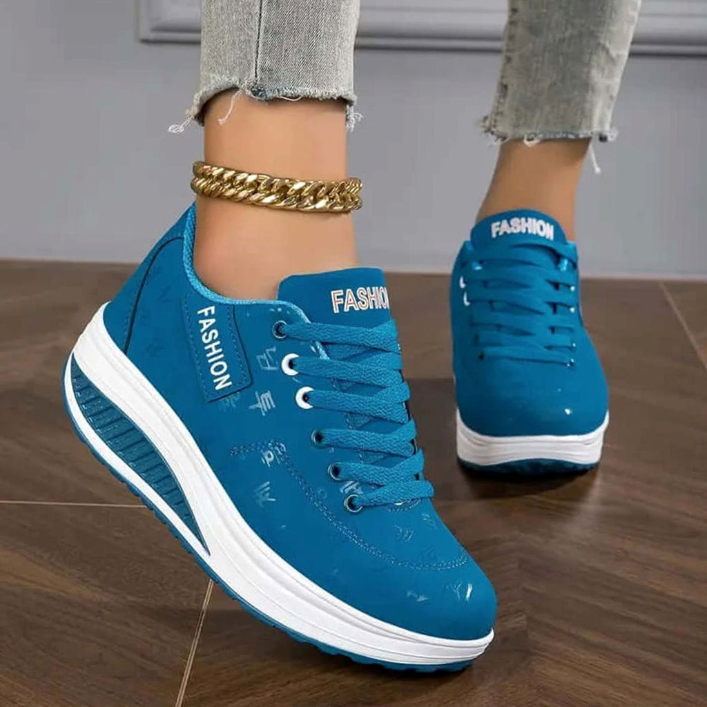 Women's Orthopedic Lace-Up Platform Comfort Sneakers - Blue
