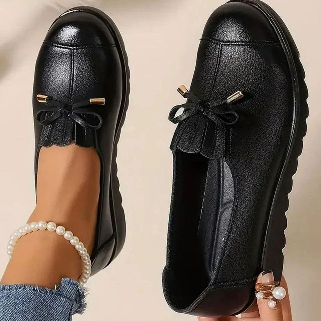 Women's Orthopedic Memory-Foam Bow-Detail Comfort Moccasins - Black