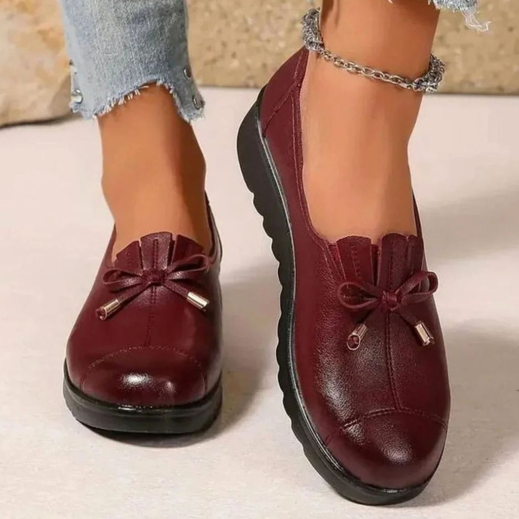 Women's Orthopedic Memory-Foam Bow-Detail Comfort Moccasins - Burgundy