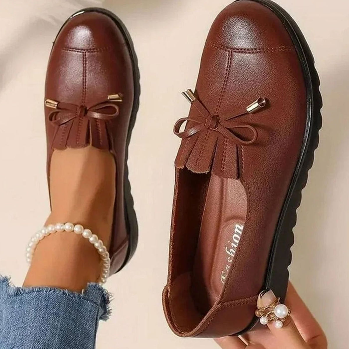Women's Orthopedic Memory-Foam Bow-Detail Comfort Moccasins - Brown