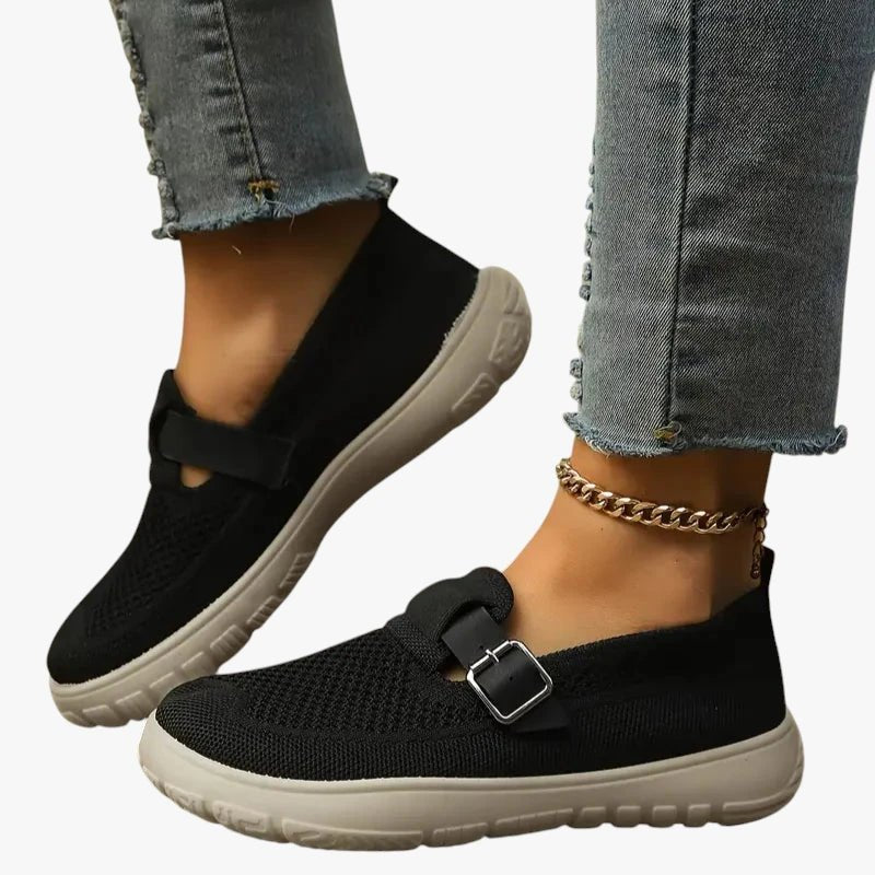 Women's Orthopedic Mesh Slip-On Sneakers with Arch Support - Sort
