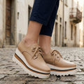 Women's Orthopedic Platform Lace-Up Oxford Boots - Beige