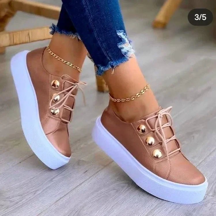 Women's Orthopedic Platform Lace-Up Studded Sneakers - Rose Gold