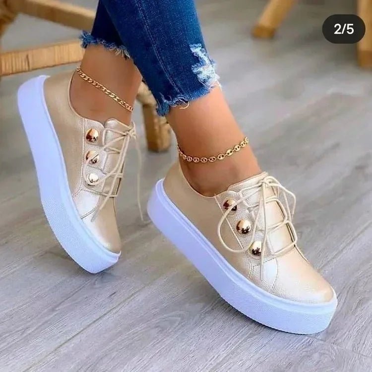 Women's Orthopedic Platform Lace-Up Studded Sneakers - Gold (Almost sold out!)