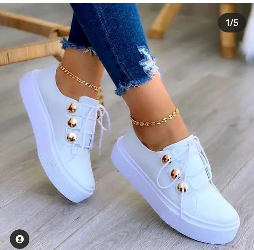 Women's Orthopedic Platform Lace-Up Studded Sneakers - White (Almost sold out!)