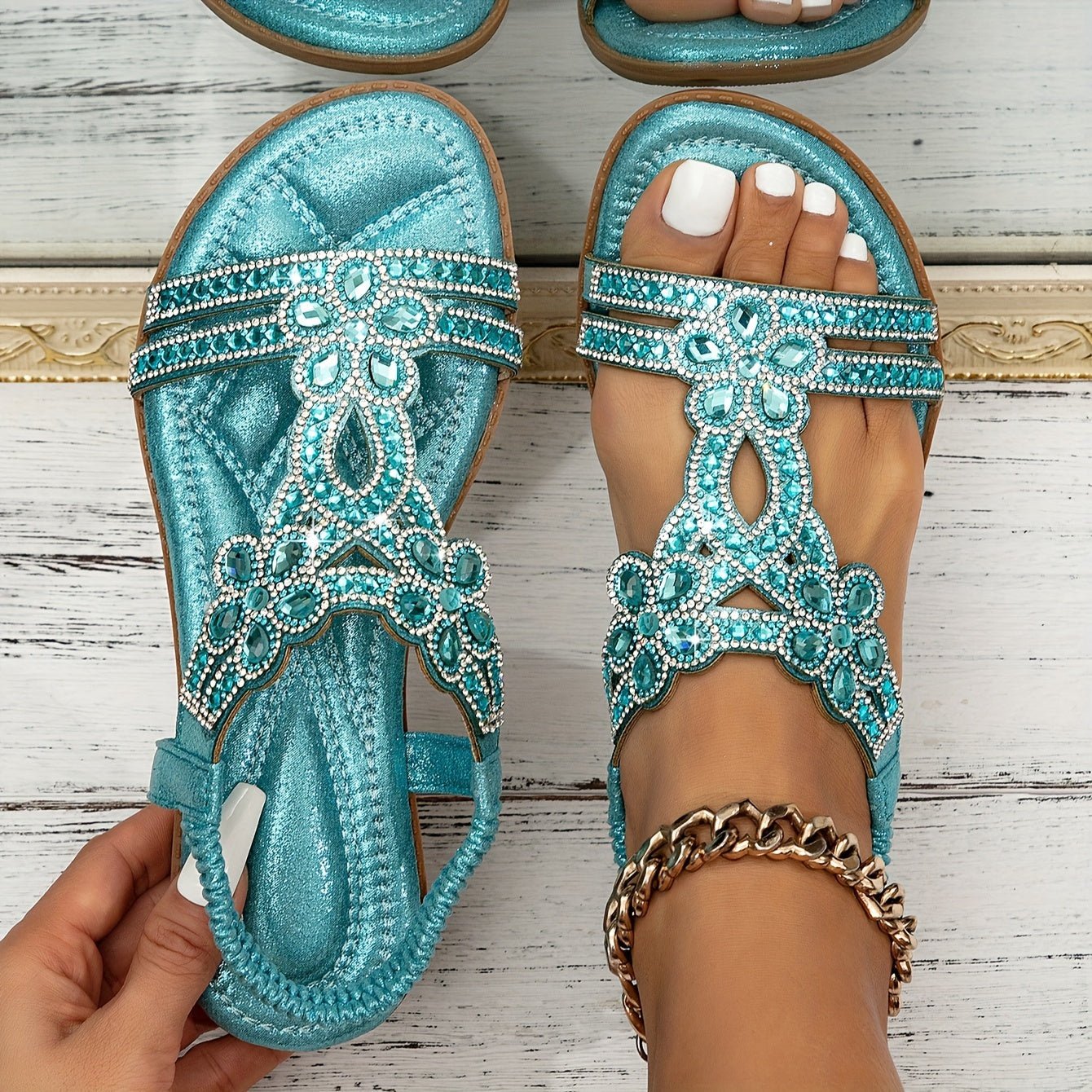 Women's Orthopedic Rhinestone Boho Summer Sandals - Hemelsblauw