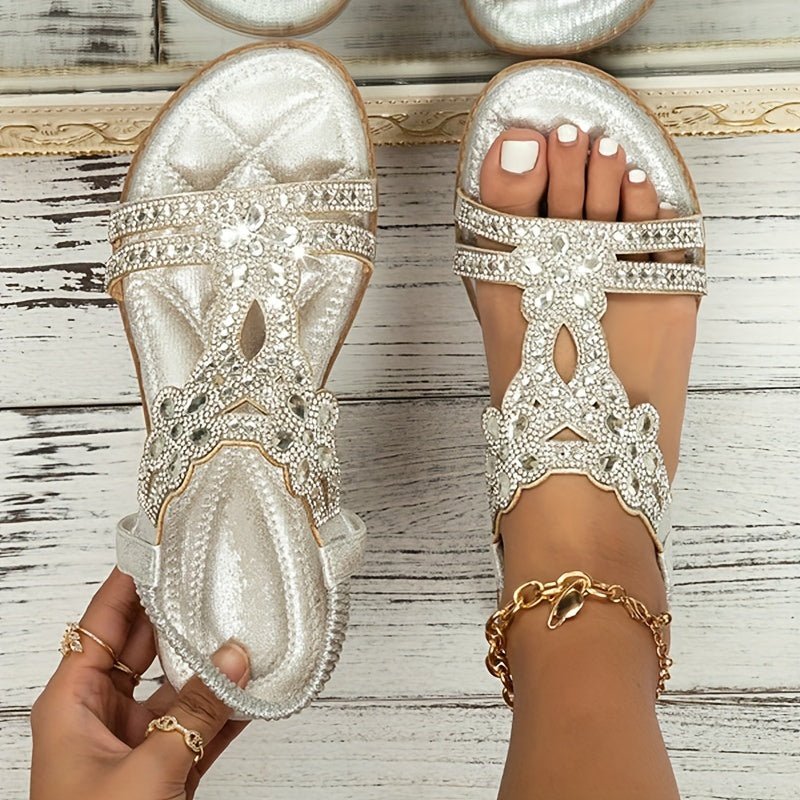 Women's Orthopedic Rhinestone Boho Summer Sandals - Zilver