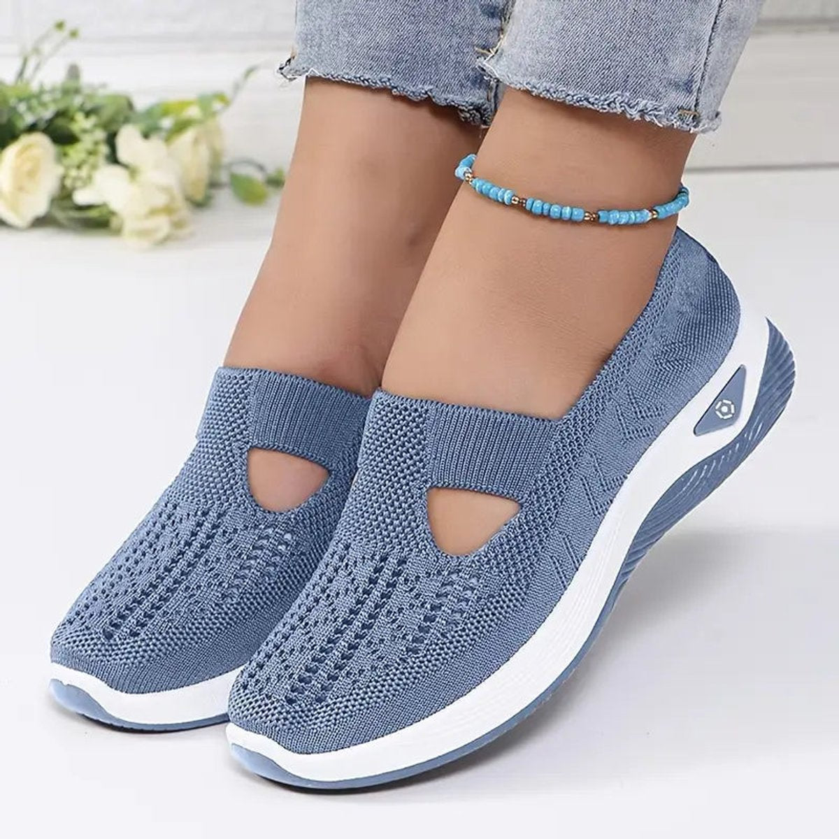Women's Orthopedic Slip-On Comfortable Sandals Knit Sneakers - Blue