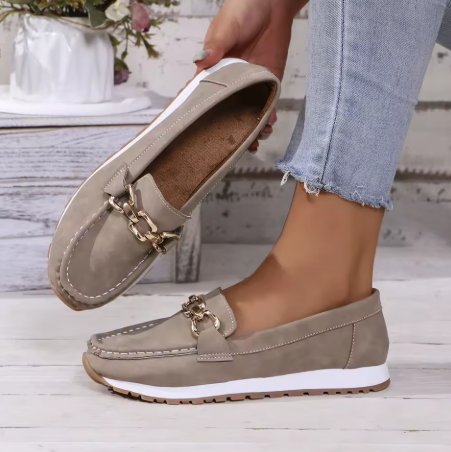 Women's Orthopedic Slip-On Gold-Bit Loafers Non-Slip Flat - Grey