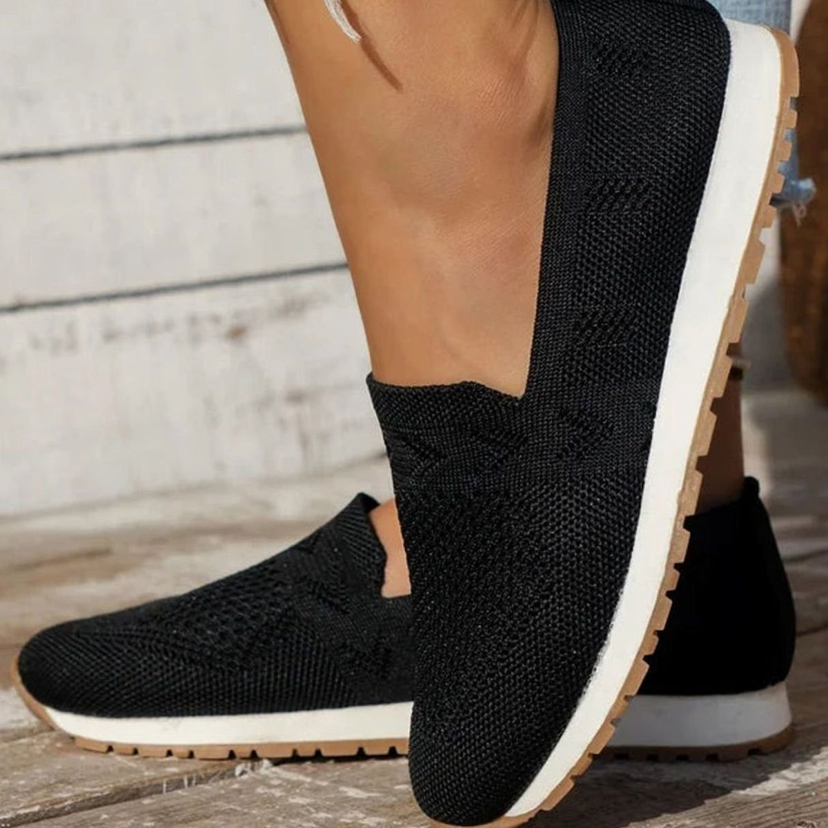 Women's Orthopedic Slip-On Knit Sneakers Cushioned Support - Black