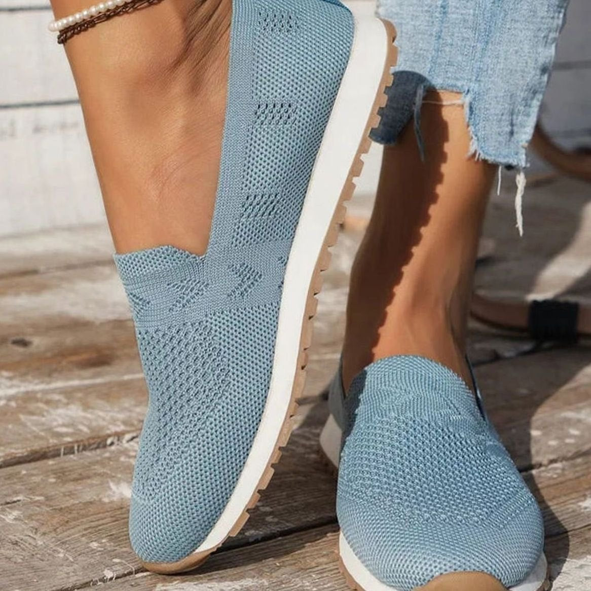 Women's Orthopedic Slip-On Knit Sneakers Cushioned Support - Sky Blue