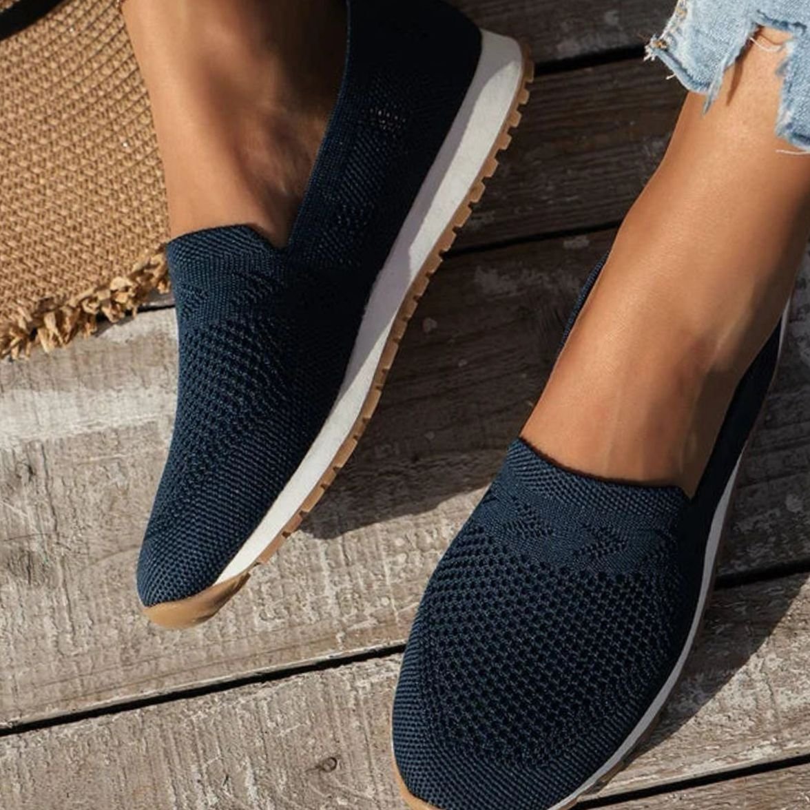 Women's Orthopedic Slip-On Knit Sneakers Cushioned Support - Navy Blue