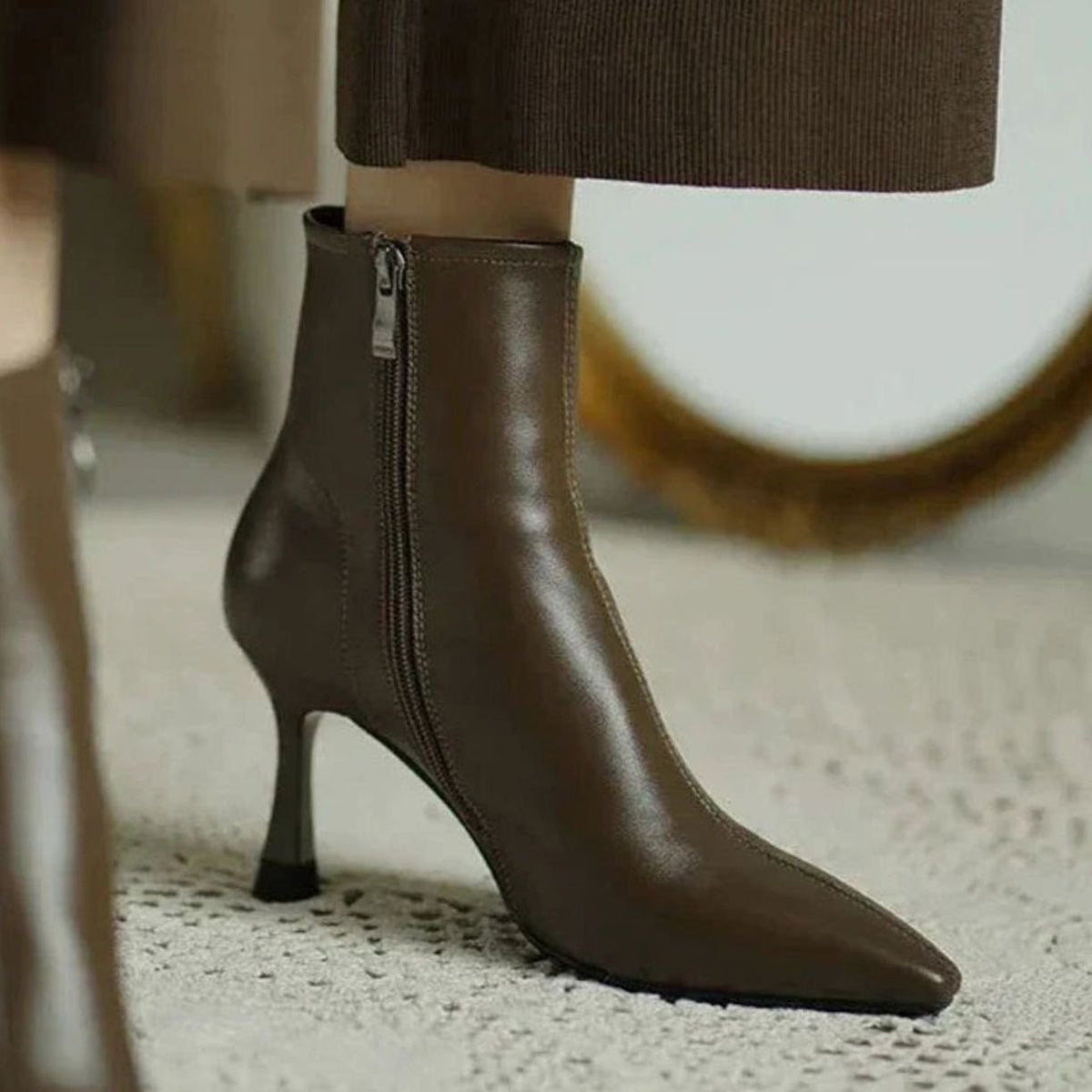 Women's Orthopedic Stiletto Heel Pointed Toe Ankle Boots - Brown