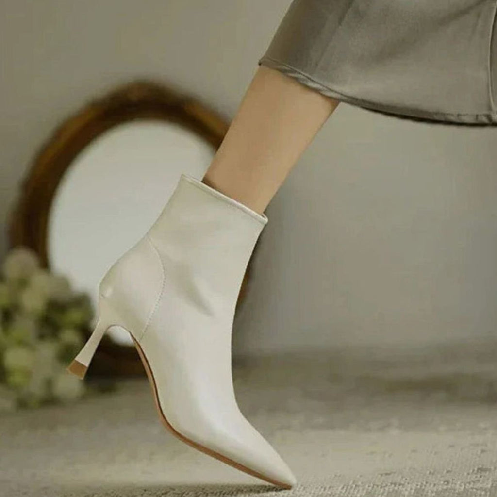 Women's Orthopedic Stiletto Heel Pointed Toe Ankle Boots - Beige