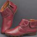 Women's Orthopedic Waterproof Side-Zip Leather Ankle Boots - Red