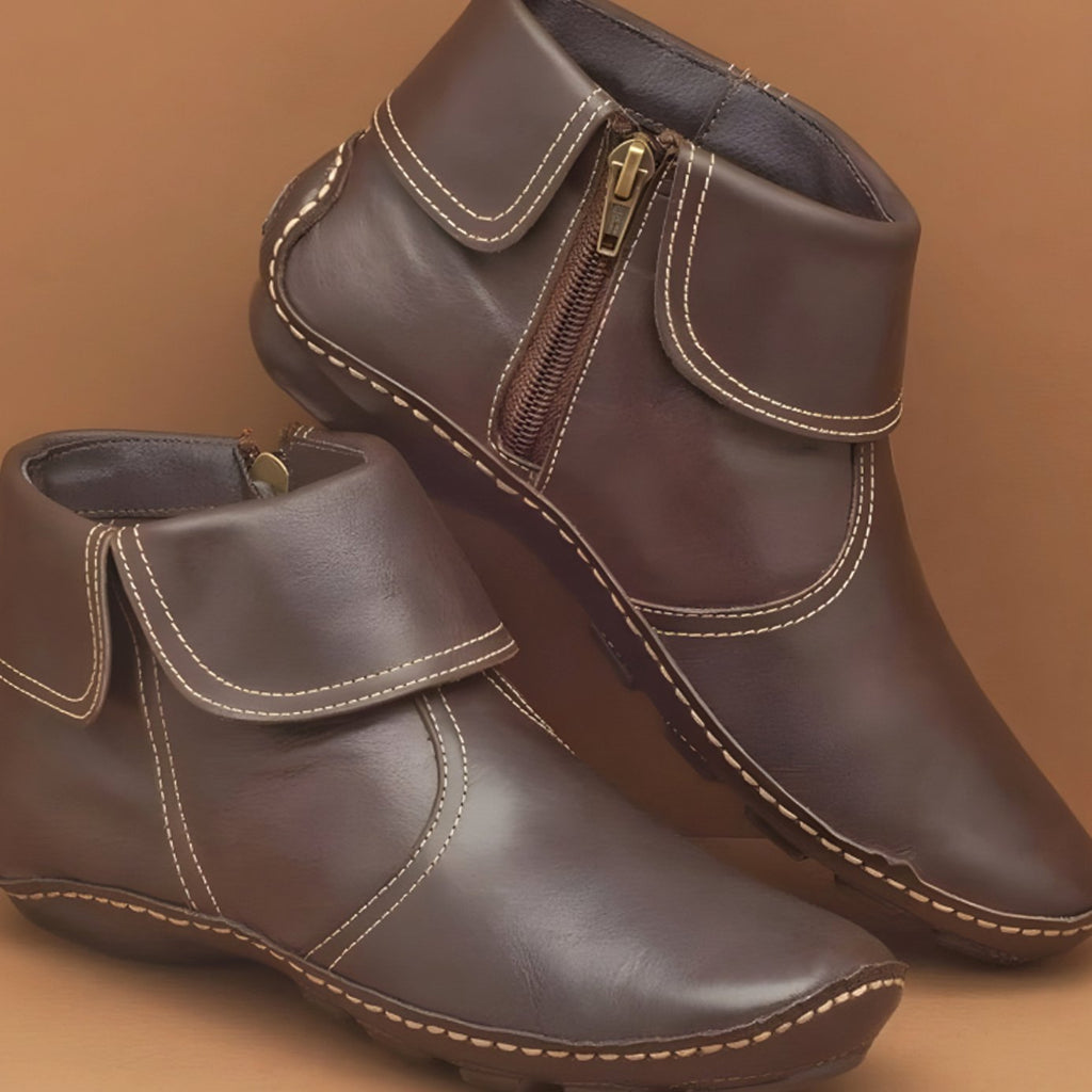 Women's Orthopedic Waterproof Side-Zip Leather Ankle Boots - Brown