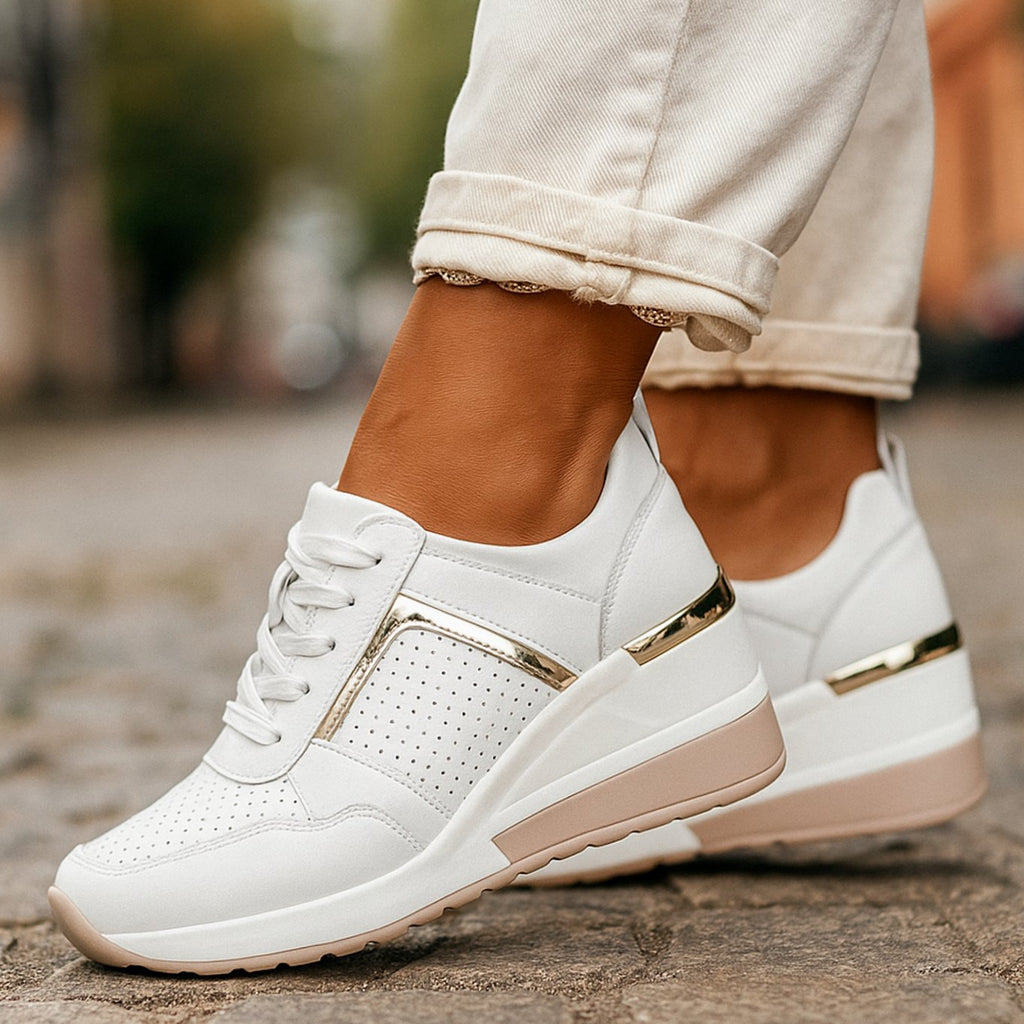 Women's Orthopedic Wedge Sneakers Lace-Up Perforated Platform - White