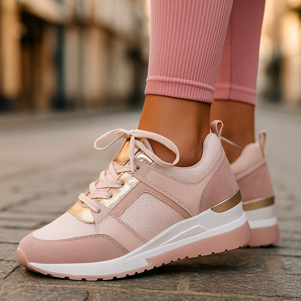 Women's Orthopedic Wedge Sneakers Lace-Up Perforated Platform - Pink