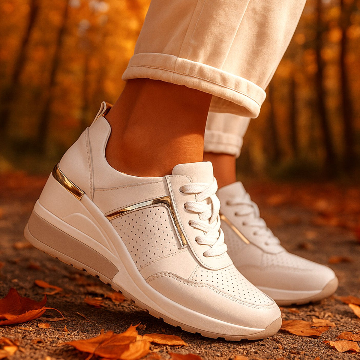 Women's Orthopedic Wedge Sneakers Lace-Up Perforated Platform
